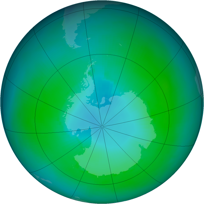 Antarctic ozone map for February 1990